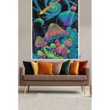 Pelangi Uzaydaki Renkli Mantarlar Desenli Leke Tutmaz Kadife Dokulu Kumaş Duvar Örtüsü Duvar Halısı Tapestry WLL170, 70 x 100