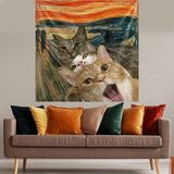 Pelangi Van Gogh Tablo Üzerinde Kediler Leke Tutmaz Kadife Dokulu Kumaş Duvar Örtüsü Duvar Halısı Tapestry - 140 x 140 cm