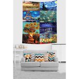 Pelangi Van Gogh Tabloları Birleşimi Poster Görünümlü Leke Tutmaz Kumaş Duvar Örtüsü Duvar Halısı Tapestry PNTR032, 140 x 230
