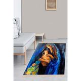 Pelangi Vazolu Kız Desen Dijital Baskı Yıkanabilir Modern Salon Halı Ve Yolluk, Mavi 80 x 200