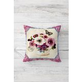 Pelangi Vintage Floral Kelebekli Çift Tarafı Baskılı Gizli Fermuarlı Yastık Kılıfı Kırlent Yastık Kılıfı, krem-gül kurusu 45 x 45, 2469131445451