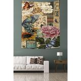 Pelangi Vintage Journal Temalı Kelebek Karanfil Desenli Leke Tutmaz Kumaş Duvar Örtüsü Duvar Halısı Tapestry PNTR036, 70 x 100