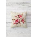 Pelangi Vintage Pembe Gül Buketi Çift Taraflı Gizli Fermuarlı Yastık Kılıfı Kırlent Koltuk Yastık Kılıfı, krem-pembe 45 x 45