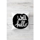 Pelangi Well Hello Yazılı Çift Tarafı Baskılı Gizli Fermuarlı Yastık Kılıfı Kırlent Koltuk Yastık Kılıfı, beyaz-derin siyah 45 x 45