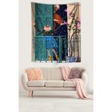 Pelangi Yağmurda Sevinen Çocuk Leke Tutmaz Kumaş Duvar Örtüsü Duvar Halısı Tapestry PNTR092, 70 x 70