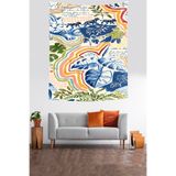 Pelangi Yaprakları Çiçekleri Sulayan Adam Ve Kediler Leke Tutmaz Kumaş Duvar Örtüsü Duvar Halısı Tapestry PNTR118, 100 x 140