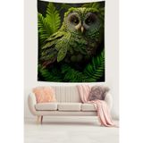 Pelangi Yeşil Baykuş Leke Tutmaz Kumaş Duvar Örtüsü Duvar Halısı Tapestry PNTR374, 140 x 140