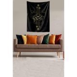Pelangi Yıkanabilir Leke Tutmaz Mikropetek Kumaş Lotus Yaşam Çiçeği Siyah Duvar Örtüsü Duvar Halısı Tapestry WLL026, 70 x 100