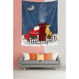 Pelangi Yılbaşı Gecesi Geyik Ve Noel Baba Leke Tutmaz Kumaş Duvar Örtüsü Duvar Halısı Tapestry PNTR130, 70 x 70