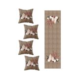 Pelangi Yılbaşı Kokina Mum Kozalak Masa Değişik Ranır Modelleri Dekoratif 4'lü Kırlent Kılıfı Runner Seti, Kahverengi 40 x 140