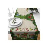 Pelangi Yılbaşı Temalı Çorap Desen Leke Tutmaz Kumaş Runner, Yeşil 40 x 140