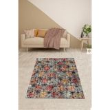 Pelangi Yonca Desenli Dijital Baskı Yıkanabilir Kaymaz Taban Modern Salon Halısı Yolluk, Gri-Kırmızı 160 x 350