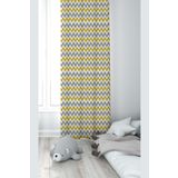 Pelangi Zigzag Desenli Dekoratif Dijital Baskı Yıkanabilir Bebek Çocuk Odası Fon Perdesi, gri-sarı 140 x 240