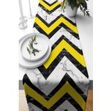 Pelangi Zigzag Mermer Desenli Leke Tutmaz Kumaş Salon Mutfak Masa Değişik Ranır Modelleri Runner, Sarı-Siyah 40 x 140