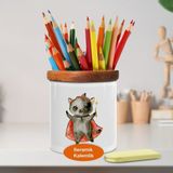 Pelerinli Neşeli Kedi Ahşap Seramik Kalemlik - 2147906404 - Renkli