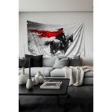 Pelerinli Savaşçı Desenli Duvar Halısı Duvar Örtüsü Tapestry Süet Dokulu Kumaş - 140 x 100 cm