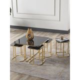 Pelikan 4+1 Siyah Aynalı Temperli Cam Gold Metal Ayak Takım Sehpa Sedaş Living Units Sehpa