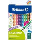 Pelikan Silverino Jumbo Üçgen Kuru Boya Kalemi 12'li Kutu 5 mm Renkli Kalemler