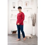 Pelin 1244 Erkek Kısa Kollu Yazlık Pamuk Gri Lacivert Cepli Düğmeli Spor Pijama Takımı (BORDO, 2XL)