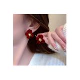 Pelin Aksesuar Bordo Kadife Çiçek Küpe