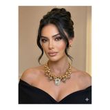 Pelin Aksesuar Gold Renk İri Top Boncuklu ve Büyük Kristal Taşlı Abiye Gerdanlık Set