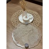 Pelince Epoksi Reçine Nişan Tepsisi - Dantel ve Incili - Çap: 30 cm - 30 x 30 cm