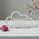 Pelince Kişiye Özel Isimli Bulut Makrome Kasnağı - Bebek ve Çocuk Odası Kapı Süsü Isimliği - Dekoratif Duvar Süsü Makrome Malzemesi - Hastane Odası Kapı Isimliği Kasnak (33X20 Cm) - Beyaz