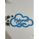 Pelince Kişiye Özel Isimli Bulut Makrome Kasnağı - Bebek ve Çocuk Odası Kapı Süsü Isimliği - Dekoratif Duvar Süsü Makrome Malzemesi - Hastane Odası Kapı Isimliği Kasnak (33X20 Cm) - Mavi