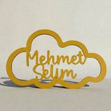 Pelince Kişiye Özel Isimli Bulut Makrome Kasnağı - Bebek ve Çocuk Odası Kapı Süsü Isimliği - Dekoratif Duvar Süsü Makrome Malzemesi - Hastane Odası Kapı Isimliği Kasnak (33X20 Cm) - Sarı