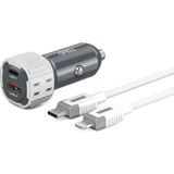 Pell PL-C15 Usb-A+ Usb-C 38W Turbo Hızlı Araç Şarj Cihazı Lightning To Usb-C Kablo - Gri