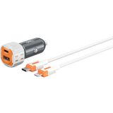 Pell PL-C15 Usb-A+ Usb-C 38W Turbo Hızlı Araç Şarj Cihazı Lightning To Usb-C Kablo - Siyah