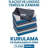 Pella 9'lu Mikrofiber Temizlik Bezi, Cam, Araba Silme Bezi, Mutfak, Fiber Temizleme Bezi, 60X40 cm