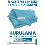 Pella Classic 3'lü Mikrofiber Temizlik Bezi Turkuaz 40 x 60 cm Silikon Malzeme ile Kolay Temizlik