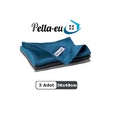 PELLA-EU Mikrofiber Cam Bezi Genel Temizlik Bezi Mutfak Banyo Yüzey 3 adet Mavi Antrasit Gri 30x40cm