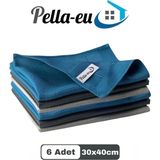 PELLA-EU Mikrofiber Cam Bezi Genel Temizlik Bezi Mutfak Banyo Yüzey 6 adet Mavi Antrasit Gri 30x40cm