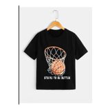 Pelna Çocuk Trend Model Siyah T Shirt Basketbol Pota Baskılı Pamuklu
