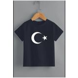Pelna Çocuk Trend Model Siyah Türk Bayrağı Ay Yıldız Baskılı Pamuklu T Shirt