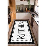 Pelura Siyah Beyaz Kitchen Yazılı Dijital Baskılı Kaymaz Yıkanabilir Mutfak Halısı Yolluk