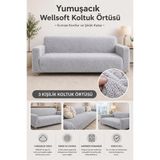 Pelüş 3 Kişilik Welsoft Kanepe Örtüsü | Lastikli Koltuk Örtüsü |çekyat Örtüsü| koltuk kılıfı Gri 180 x 230
