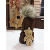 Peluş Ayıcıklı Ponponlu Çocuk Beresi Kahverengi