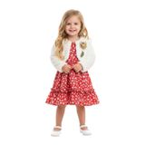 Peluş Bolerolu Çiçekli Kız Çocuk Elbise, KIRMIZI, 2-3YAS