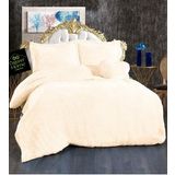 Peluş Çift Kişilik Nevresim Seti (%100 Yerli ) (Krem)