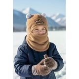 Peluş Çocuk Sevimli Ayıcık Kar Maskesi Sürper Hero 3-9 Yaş Çocuk Bere Kahverengi