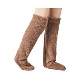 Peluş Diz Üstü Oda Çorabı, Welsoft Uzun Isıtıcı Çorap (Kahverengi, STANDART)