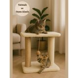 Peluş Dokulu 44 cm Kedi Tırmalama Tahtası | Oturaklı ve Yatma Yüzeyli, Ponponlu Oyun Alanı, Yumuşak Doku ve Tırmalamaya Dayanıklı Tasarım | Soft ve Sevilen Renk Seçenekleriyle - Ekru