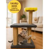 Peluş Dokulu Yumuşacık 3 Katlı Yavru Kedi Tırmalama Tahtası 44 cm Tırmalama Tahtası Soft Sevilen Renkler Gri Renk - Koyu Gri