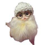 Peluş Gözlüklü Kız Bebek Çanta Süsü/Charm Anahtarlık (Ekru)