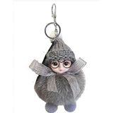 Peluş Gözlüklü Kız Bebek Çanta Süsü/Charm Anahtarlık (Gri)