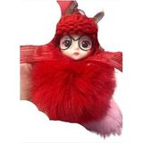 Peluş Gözlüklü Kız Bebek Çanta Süsü/Charm Anahtarlık (Kırmızı)