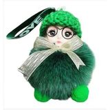 Peluş Gözlüklü Kız Bebek Çanta Süsü/Charm Anahtarlık (Koyu Yeşil)